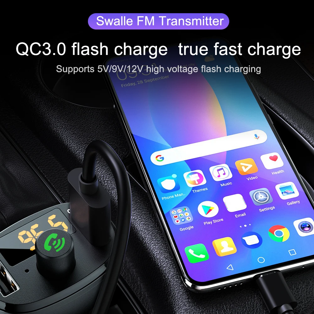 Автомобильное зарядное устройство Swalle, fm-передатчик, Aux модулятор, 3.4A, быстрое двойное USB зарядное устройство для мобильного телефона, Bluetooth, громкая связь, автомобильный аудио MP3 плеер