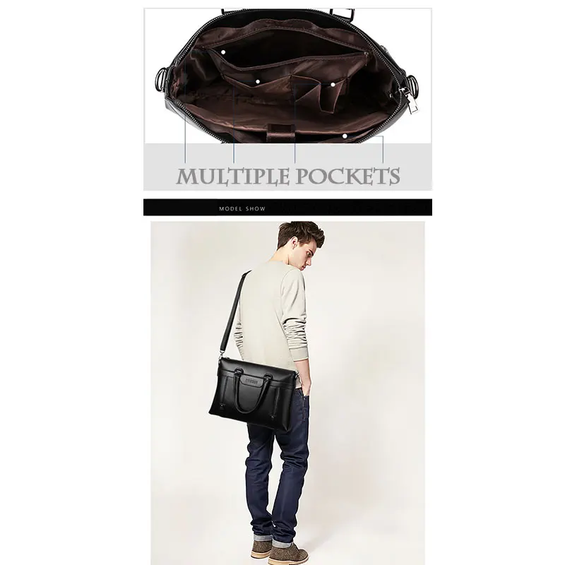 

High quality Men PU Leather Shoulder Fashion Business Bags Handbags Black Bag Men For Document Leather Laptop Briefcases Bag