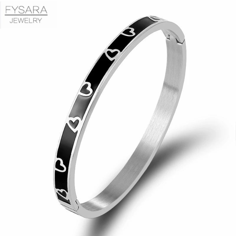 FYSARA Vintage Black Enamel Bangles &amp Bracelets For Women Gold Heart With Resin Stainless Steel Jewelry Bijoux | Украшения и