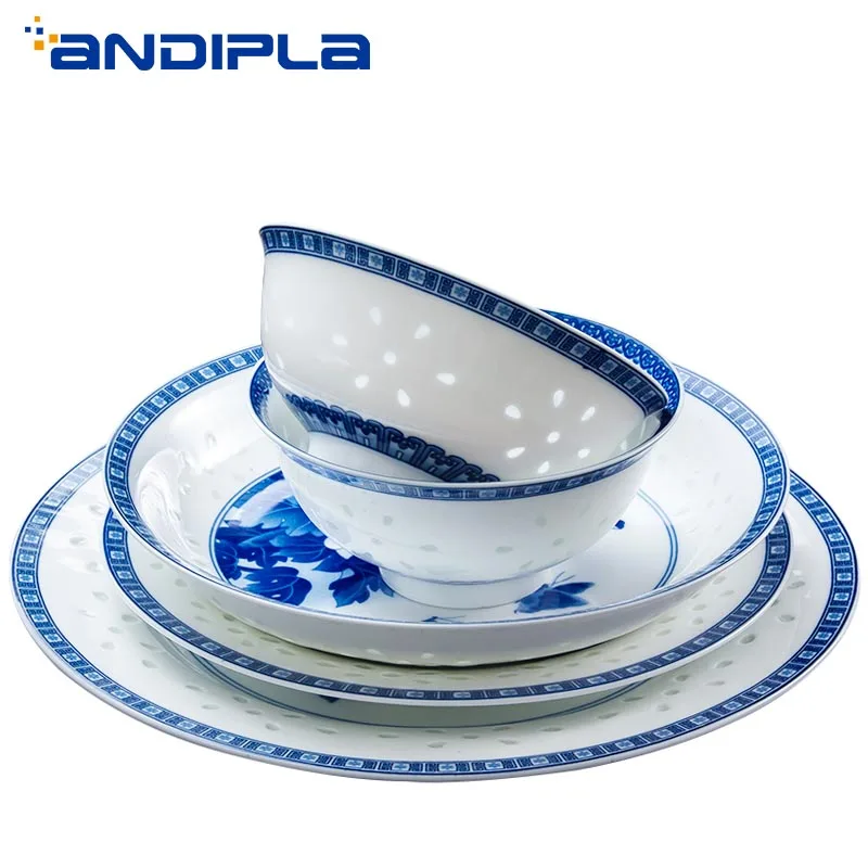 Керамическая Сине белая фарфоровая посуда Jingdezhen домашняя миска для супа и риса