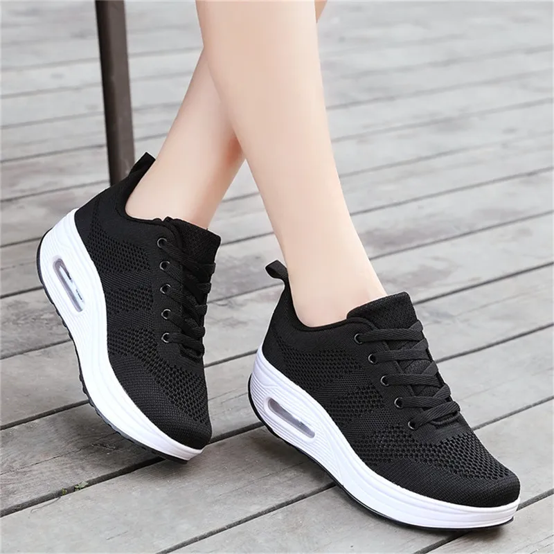 

Women Air Mesh Shoes Lace Up Casual Breathable Sneakers Wedges Height Increase Platform Shoes for Female Size 42 Women Shoes