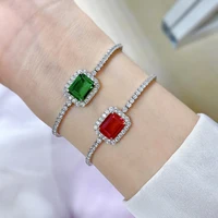 925 sterling silver green ruby 810mm synthetic emeral high carbon diamond bracelets for women girl wedding party fine jewelry