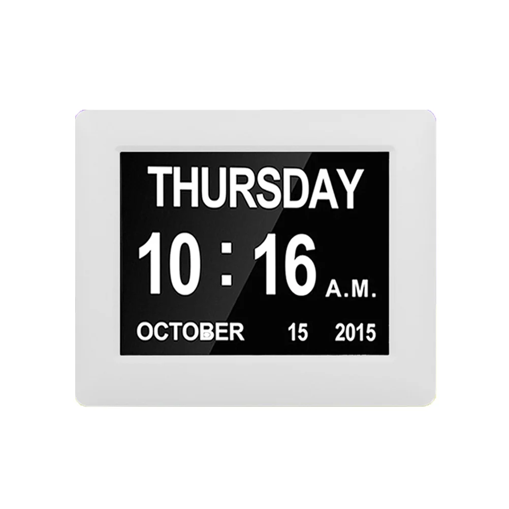 

7-дюймовые цифровые светодиодный сы, настольный календарь с настенным креплением и вилкой Стандарта Великобритании (белый)