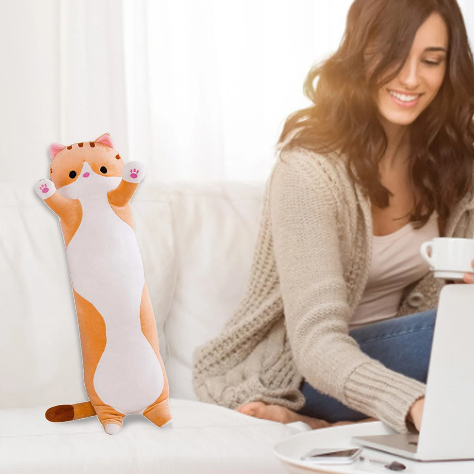50/70/90см 100% пуховые хлопковые плюшевые игрушки Животное Кошка Милые Креативные Длинные Мягкие Офисные Подушки для сна во время обеденного перерыва