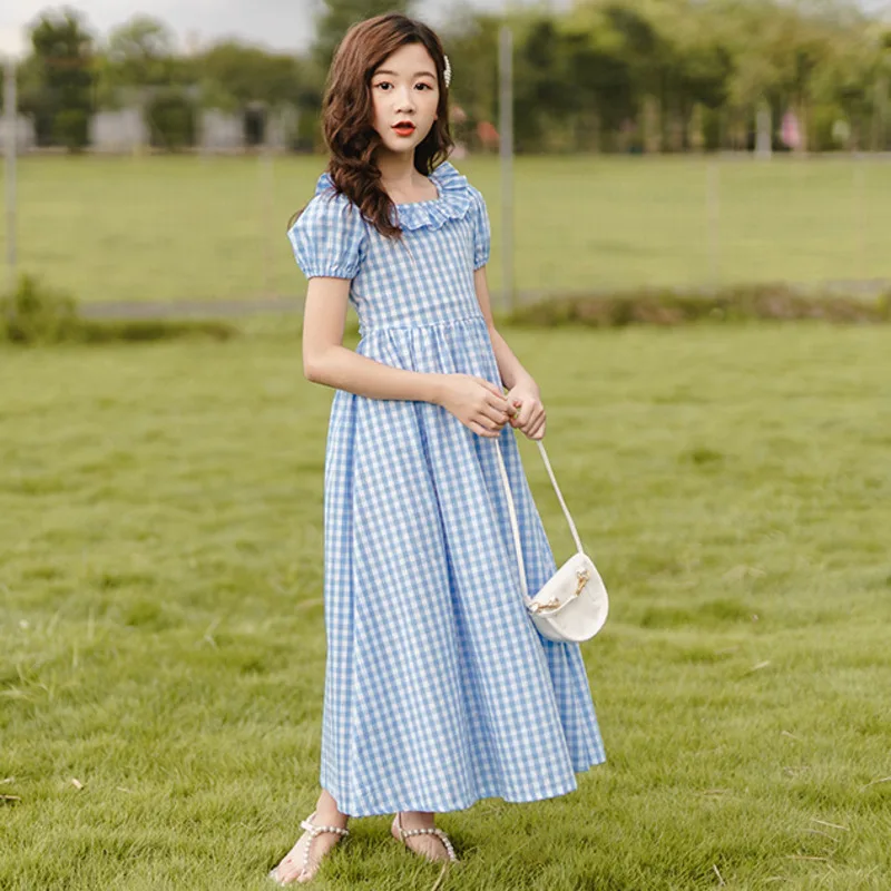 

2021 платье для больших девочек, летняя рубашка в клетку с длинными вечерние платье для девочек; Детская одежда; Детские платья для девочек; Пл...