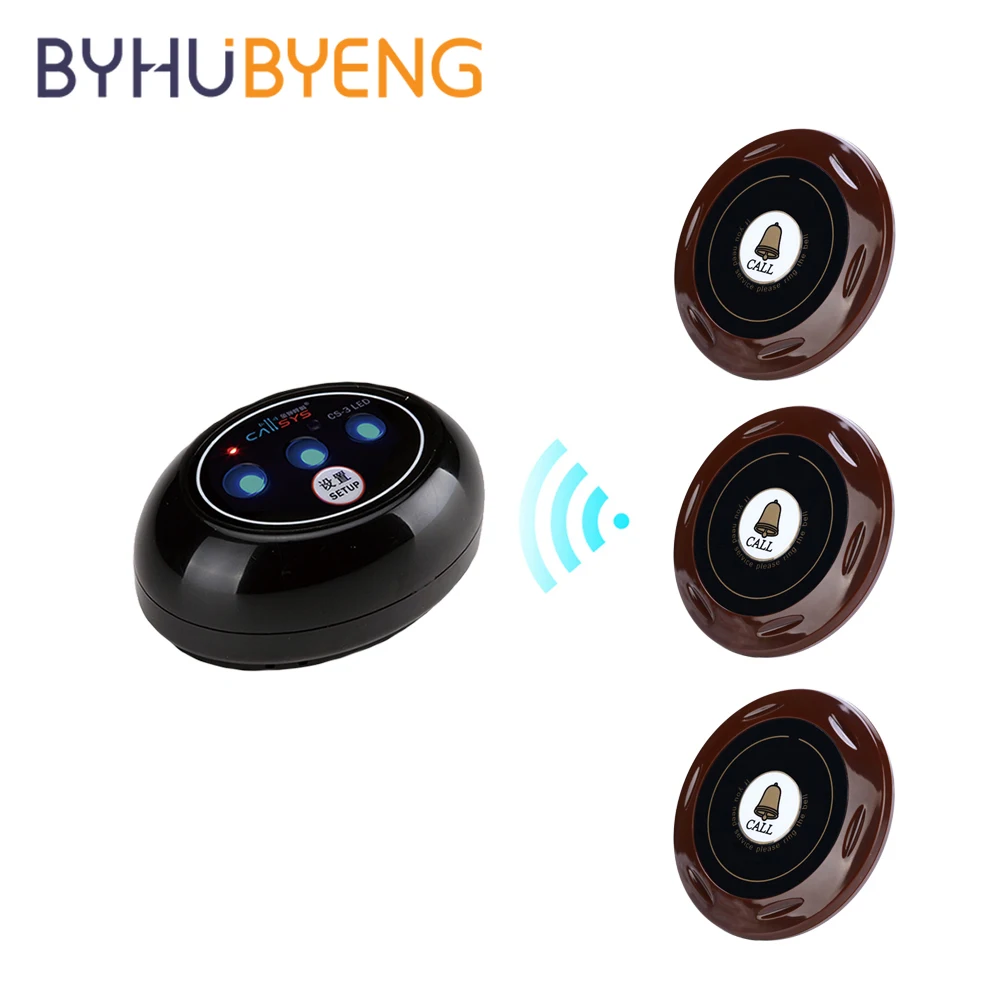 

BYHUBYENG Wireless Office 3 Call 1 Call Buzzer Home Alarm System Transmitter Emergency Button Waiter Calling Caregiver Pager