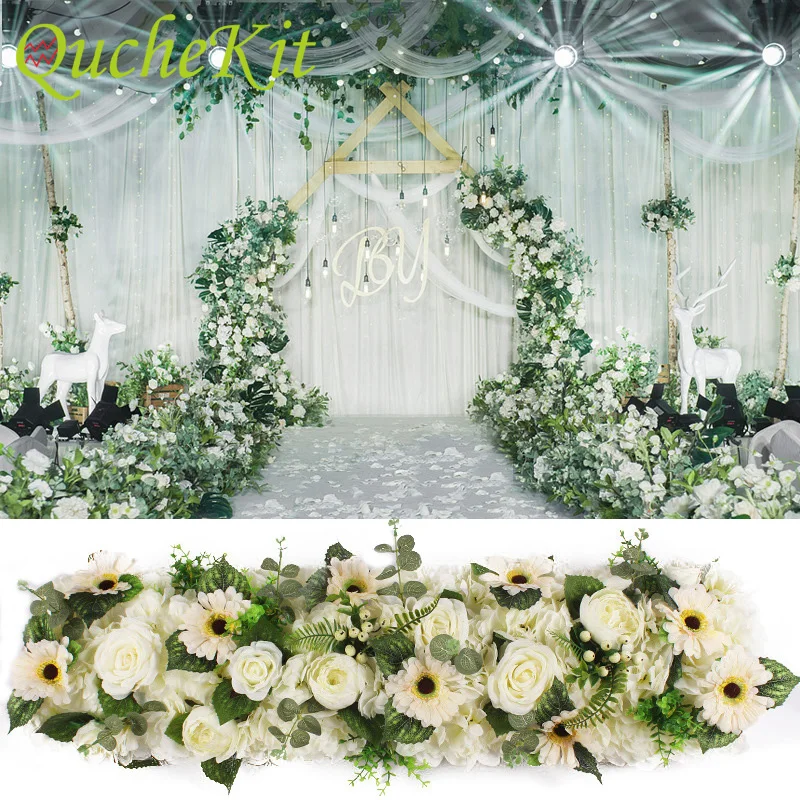 

Artificial Flower Arrangement Silk Rose Flower Row Wedding Background DIY Flower Wall Decoration Wedding Road Iron Arch Backdrop