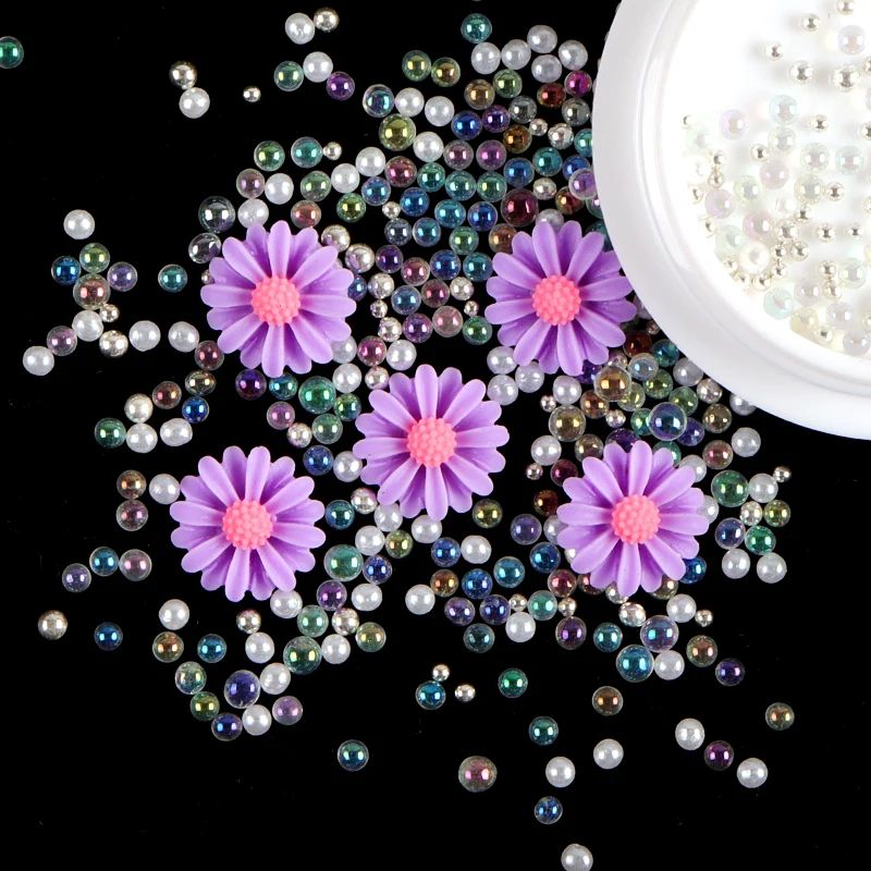 2021 нейл арта в виде небольшой ромашки хлопья микс переливающиеся стеклянные бусы