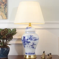 chinese simple vase ceramic table lamp classical blue white porcelain cloth bedroom living decor led e27 lighting desk fixture