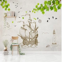 milofi custom wallpaper mural 3d nordic hand painted lines sailing boat leaves tv background wall