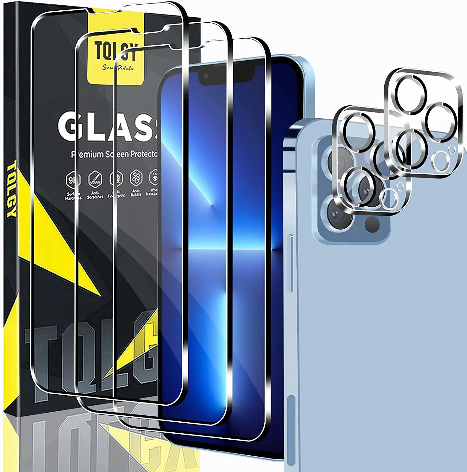 

TQLGY, 3 упаковки, Защита экрана для iPhone 13 Pro Max 6,7 дюймов с 2 упаковками, защита объектива камеры, [закаленное стекло] [полное покрытие