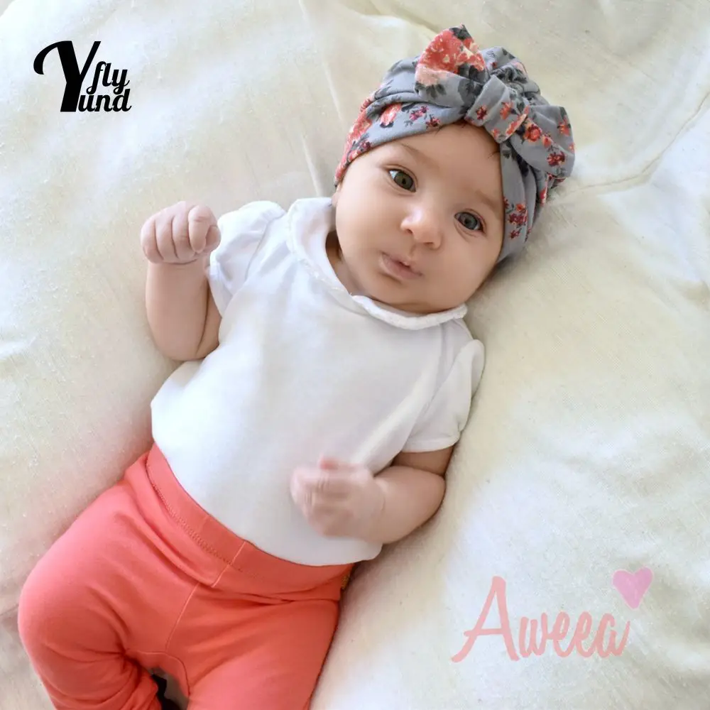 

Yundfly Vintage Print Knotted Baby Turban Hat Cute Flowers Pattern Bowknot Infant Beanie Caps Hair Accessories Christmas Gifts