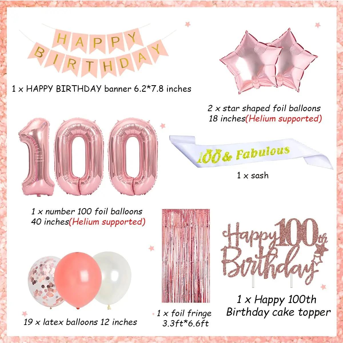 Decoraciones de fiesta de cumplea&ntilde;os para mujer, globo de aluminio con flecos, decoraci&oacute;n para pastel, n&uacute;mero 100, 100 a&ntilde;os-1