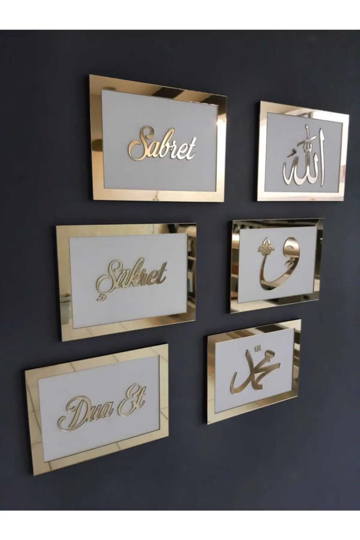 

6PCS Prayer Set Wall Art MDF Top Mirrored Gold Silver Picture Frame Living Room Living Room Decor Stylish Design Poster Printing Islamic