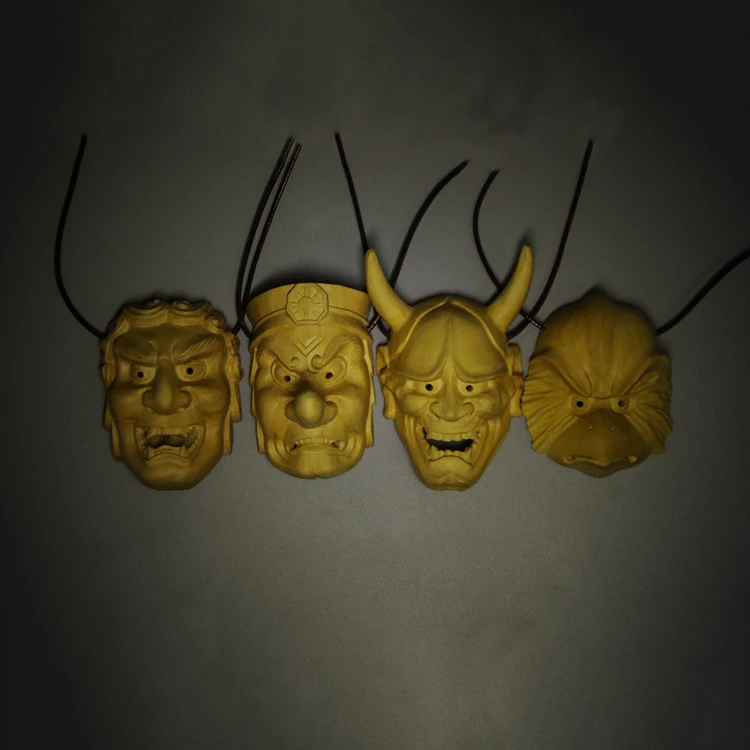 

Японская Маска праджна тианьу, ожерелье с экзорцизмом, кулон из коробки, ручная резьба по дереву