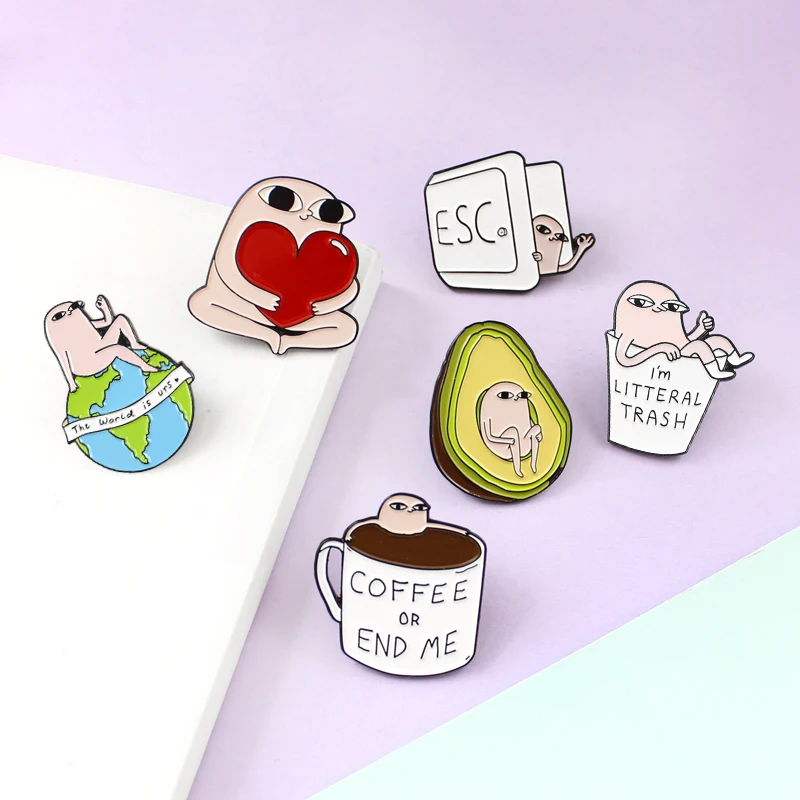 Cute Cat Fruit Pizza Bean Bear Toast Bread Brooch Avocado Egg Expression Life Pin Shirt Denim Enamel Badge Child and Family Gift