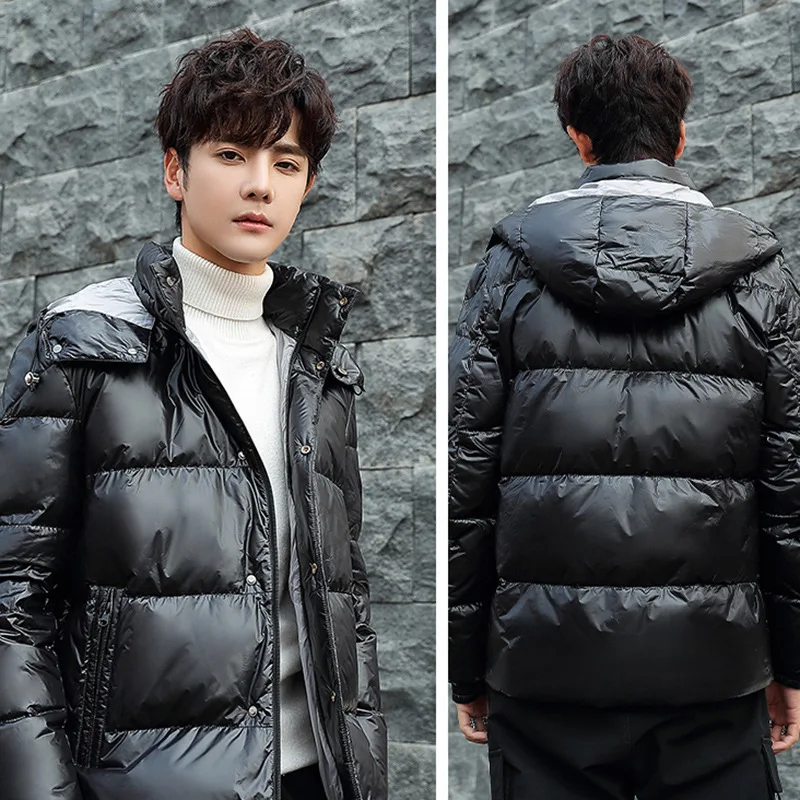 Winter 90% white duck down men's shiny down jacket men's short new couple models hooded down jacket Just for u Winter Down Parka