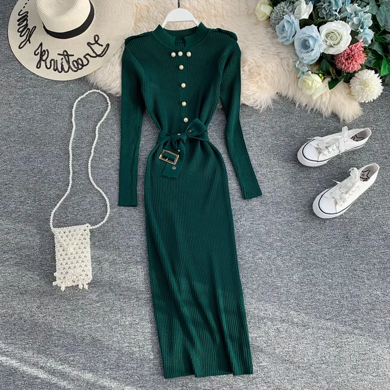 Зимнее винтажное женское платье с высоким воротником 2019 модное Бандажное