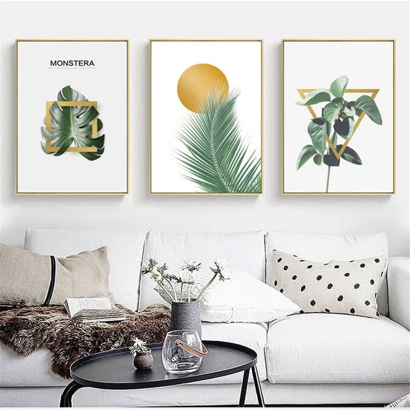 Настенная Картина на холсте зеленые растения скандинавские листья ветка картина