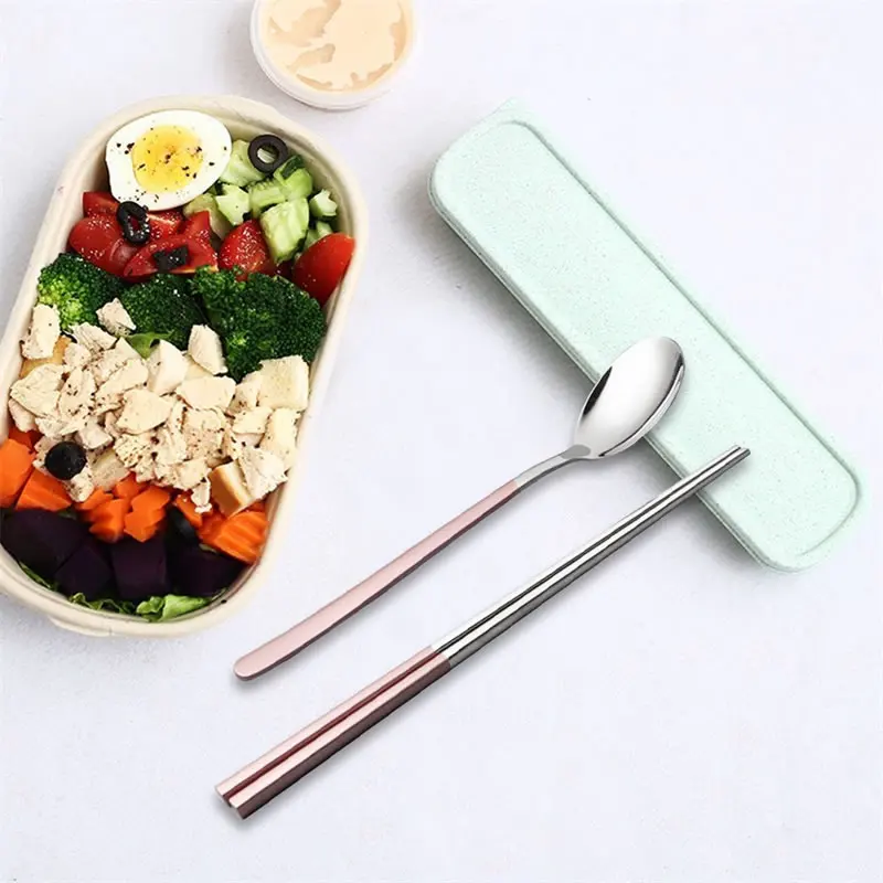 Портативный 304 столовый набор из нержавеющей стали с коробкой для хранения