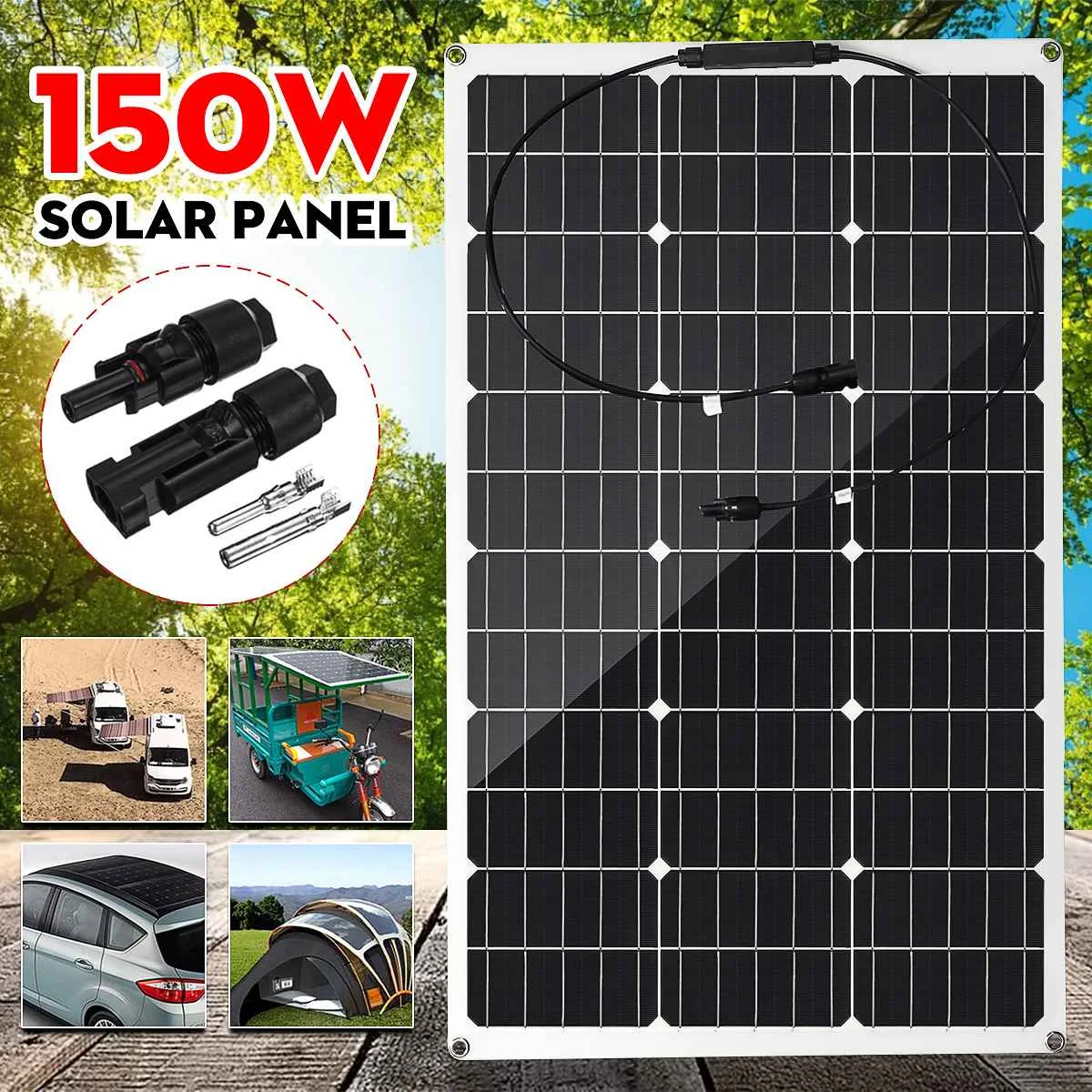 

300W/150W Solar Panel 18V Semi-flexible Monocrystalline Solar Cell DIY Cable Waterproof Outdoor Car RV Rechargeable Power System