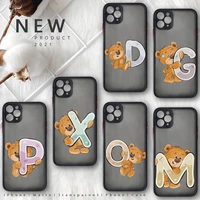 luxury bear letters phone case for iphone 13 12 11 8 7 plus mini x xs xr pro max matte transparent cover