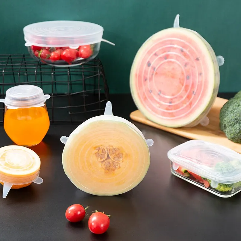 

6 Pcs Food Packaging Cover Silicon Food Fresh-Keep Sealing Cap Vacuum Stretch Silicone Lids Reusable Kitchen Silicone Cover