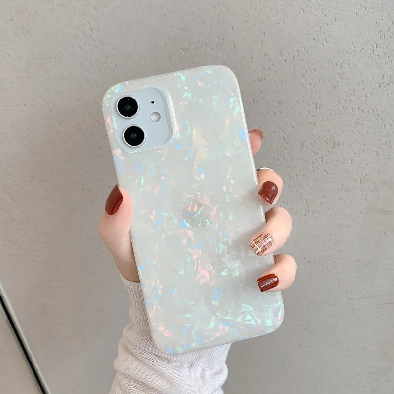 

INS Conch Dream Shell Glitter Phone Case For iPhone 13 12 Pro Max 11 Pro X XR XS Max 7 8 Plus SE 2020 Marble Soft IMD Back Cover