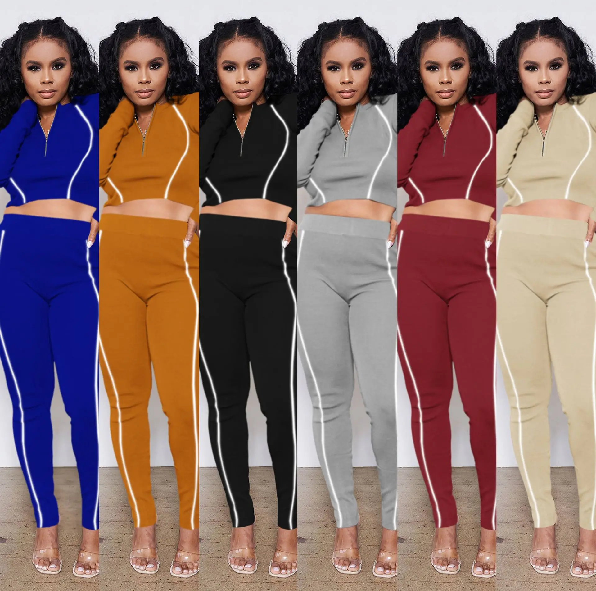 

6Y385 Autumn Winter Women Casual Fashion Solid Navel Sports Two Piece Set Top and Pants Tracksuit Sweatsuit Outfits Hot 2020