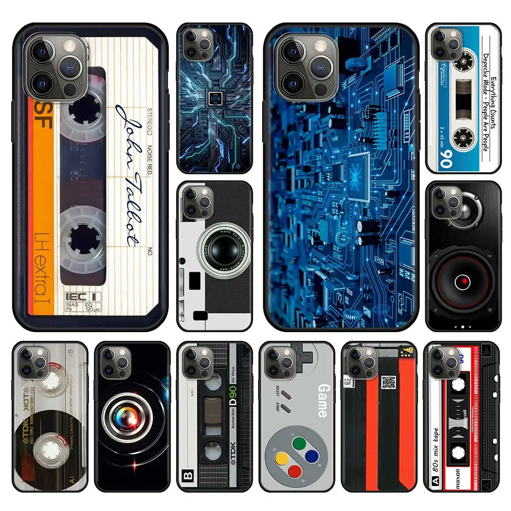 

Retro Vintage Camera Cassette Phone Case For iPhone 11 13 12 Pro XS Max 7 XR X 6 8 6S Plus 5 5S SE 13Mini Black Soft Shell Cover