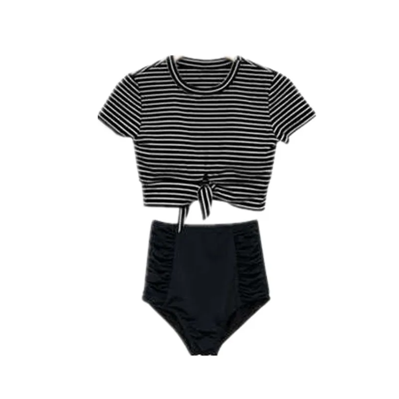 

Swimsuit Ladies Plus Size Women One Piece Push Up Swimwear 2021 Long Sleeve Stripe High Waist Female Girl Hot Bathing Suit