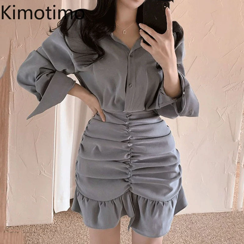 Платье-рубашка Kimotimo женское с отложным воротником однобортное приталенное