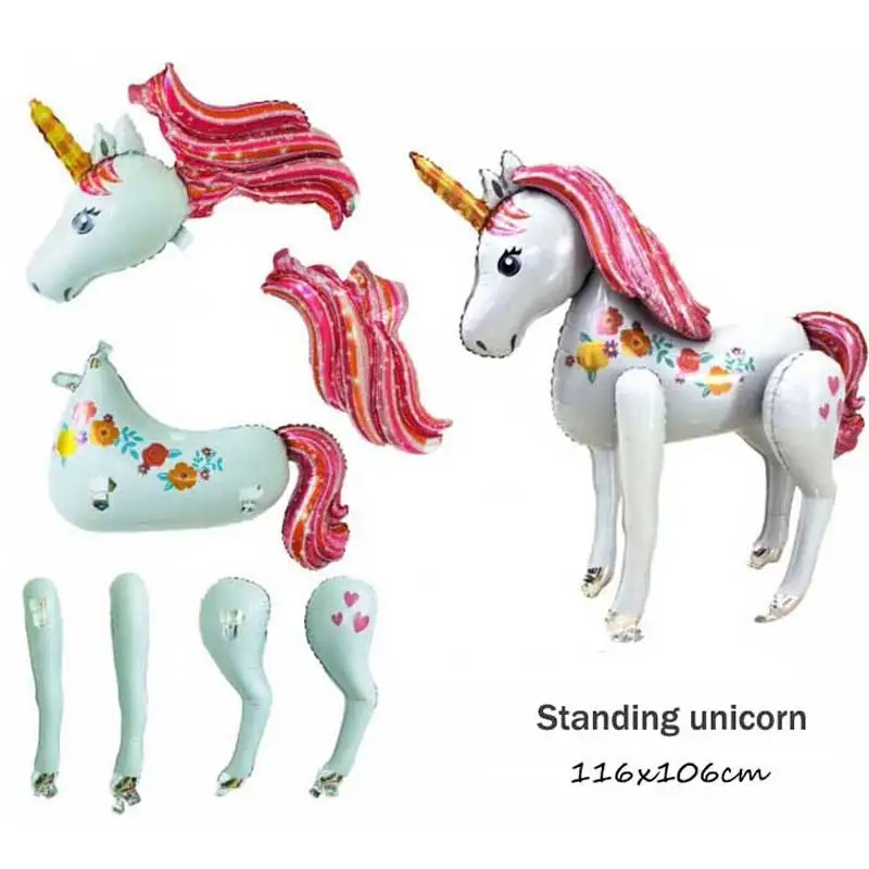 Большой 3d единорог ходячий воздушные шары из фольги в виде животного Единорог