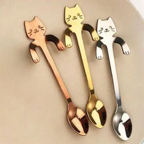 Креативная кофейная ложка Сreative Cat из нержавеющей стали, милый чайная ложка для десертов и закусок, маленькая ложка для мороженого, столовые приборы, оптовая продажа.