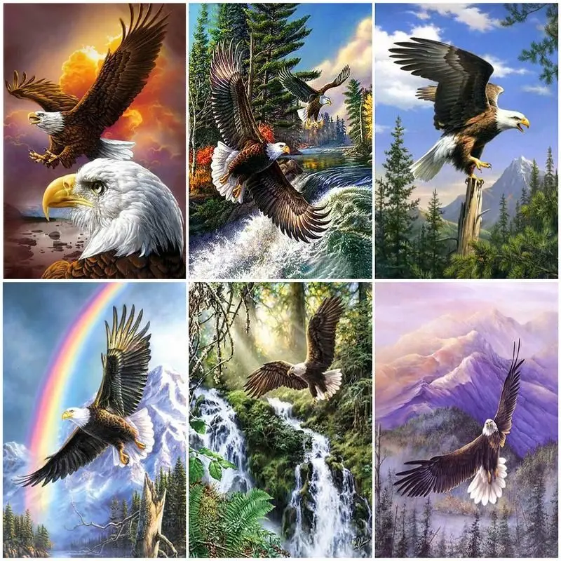 

CHENISTORY Oil Painting By Number Powerful Eagle Diy Hand Painted Wall Art Drawing Acrylic Animals Painting Gift Home Decor
