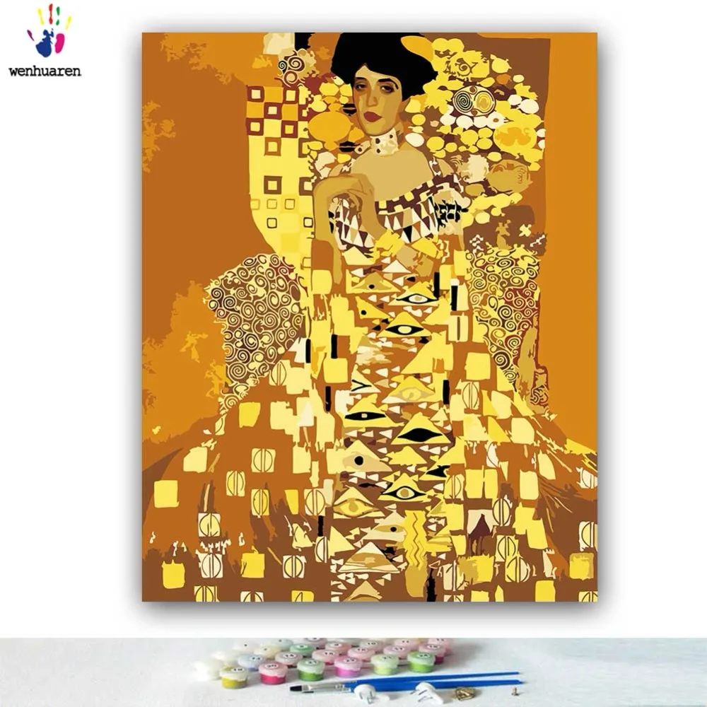 DIY картинки для раскраски по номерам с цветами портрет Адель блоч-Бауэр картина