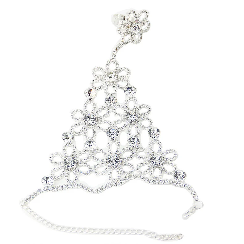 Модный Блестящий Браслет со стразами ручной работы цепочка звено палец кольцо