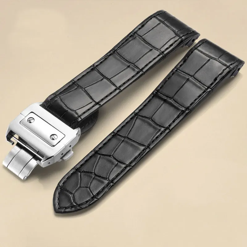 

FUYIJIA 20MM 23MM Alligator Watchbands Men Women SANTOS DE Strap Waterproof Crocodile Skin Watch Band Steel Folding Buckle Belt