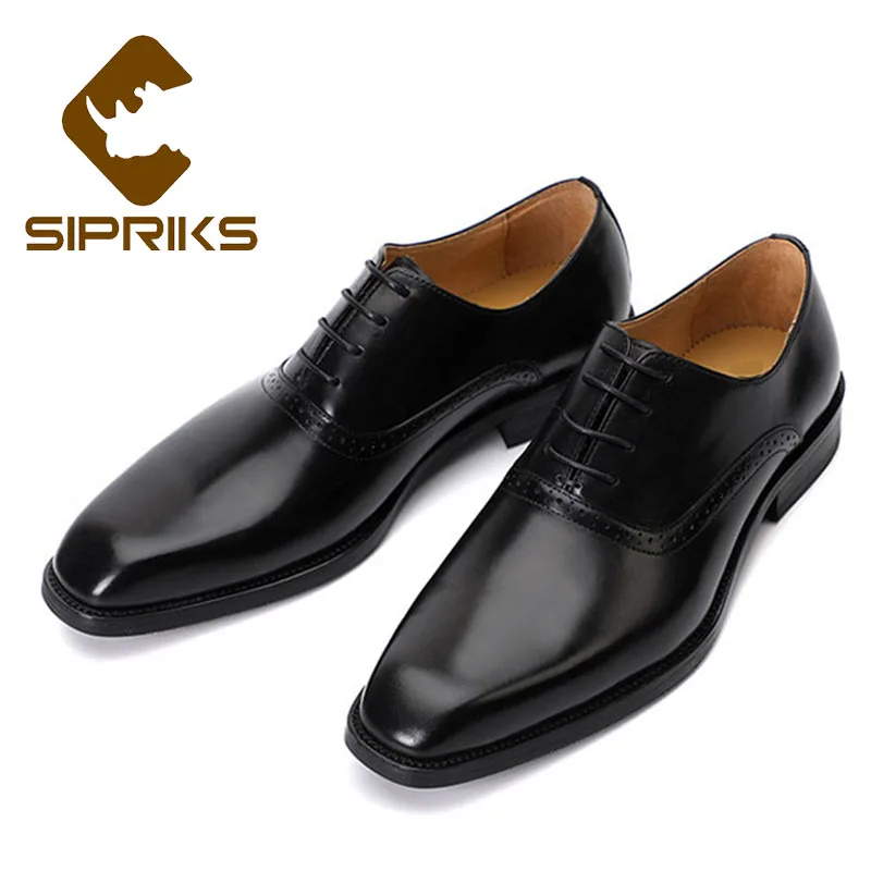 Sipriks/большие размеры 38-45; модельные оксфорды из натуральной кожи; мужские туфли-оксфорды; Синий Смокинг; элегантные черные офисные мужские костюмы - Цвет: Черный