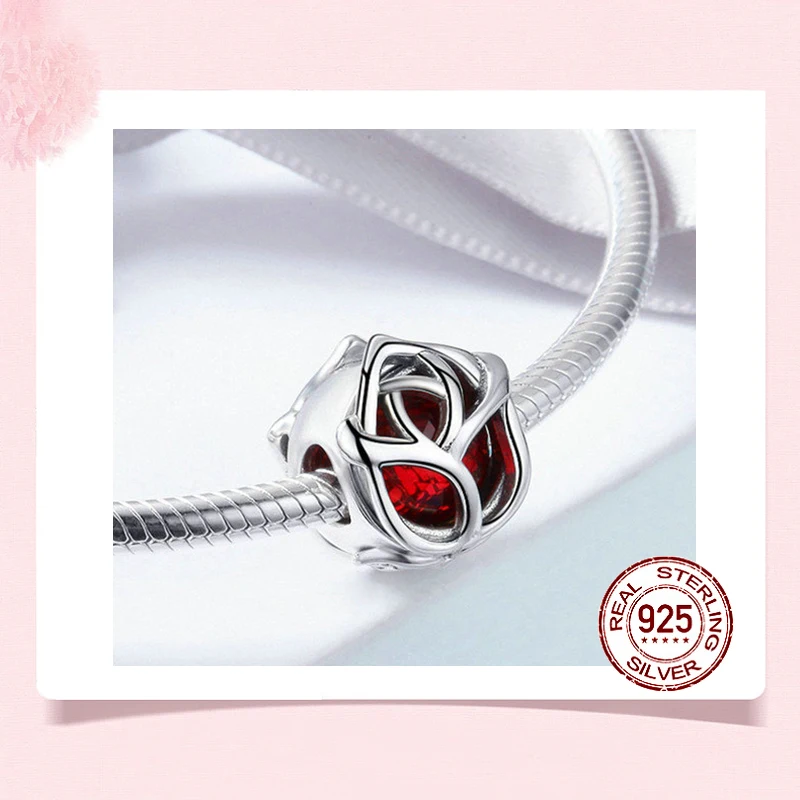 Красный кристалл цветок роза шармы бусины цветы растения модные женские подарки