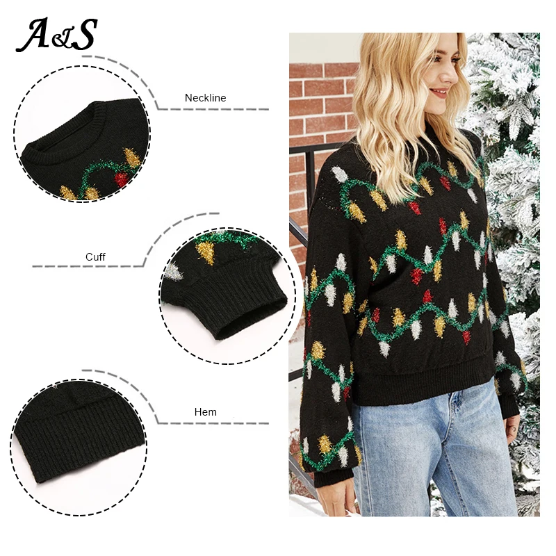 

Anbenser Winter Christmas Knitted Top Fashion Color Lights Print Sweater Women Christmas Base Knitting Warm Long Sleeve Pullover