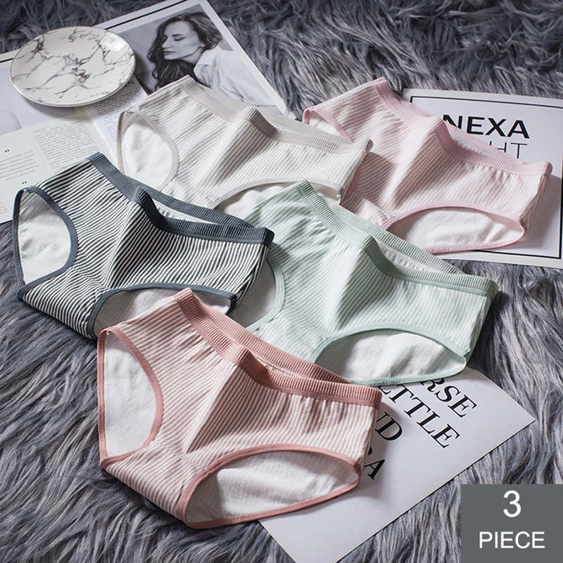 

Striped Girl Briefs Cotton Lingerie 3pcs/Pack Sexy Underwear Women Panties Comfort Ropa Interior Femenina Mid-Rise Majtki Damski