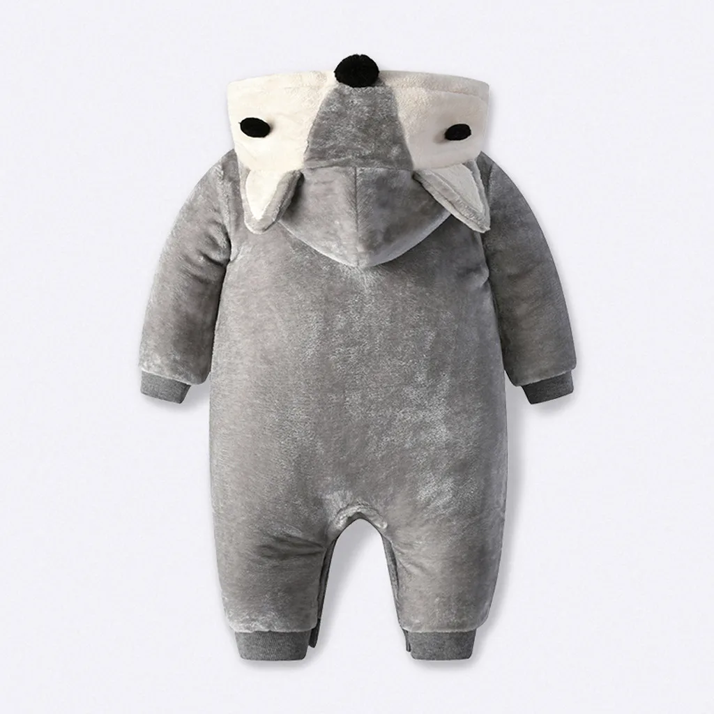 Модный утепленный комбинезон с длинными рукавами и рисунком лисы для