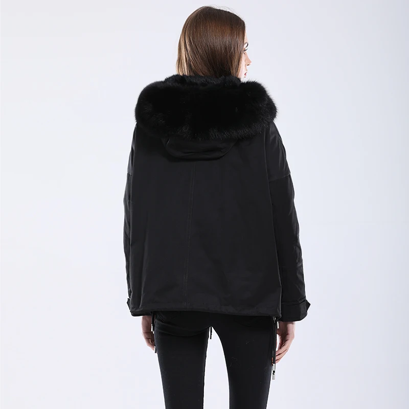 2021 New Winter Party Overcome Loose Natural Fur Liner Fox Fur Collar Black Long Sleeve Jacket Ladies Jacket enlarge