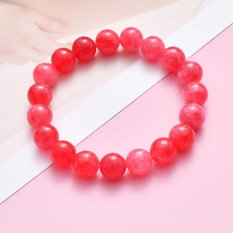 Браслет с круглыми бусинами родохрозитов для женщин ювелирные украшения