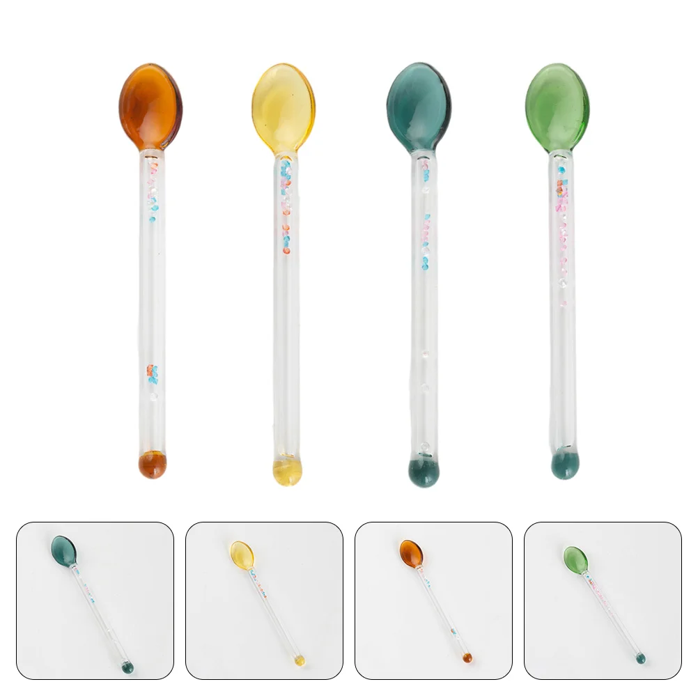 

4Pcs Transparent High-temperature Resistant Glass Long Handle Spoons