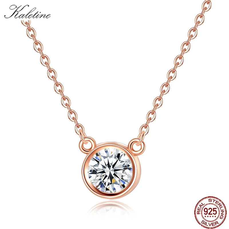 

Kaletine Luxury Brand Friendship Necklace Women Luck Round AAA CZ 925 Sterling Silver Pendant Necklace Rose Gold Jewelry Collar