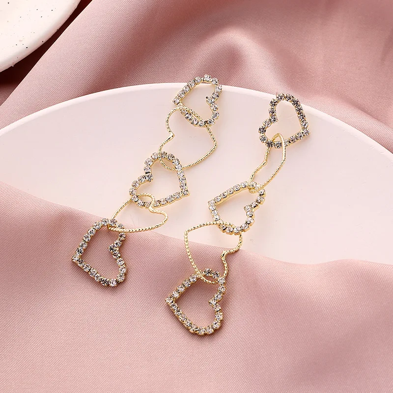 

2021 Trend Jewelry Korean Fashion Summer Fall Heart Earrings for Women long Stud Clip on Earrings Without Ear Hole Gift Jewelry