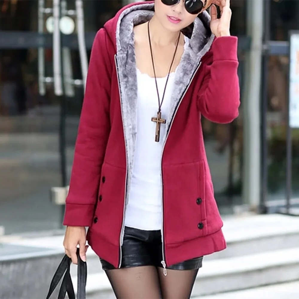 Женская флисовая толстовка с капюшоном на молнии|Женские куртки| |