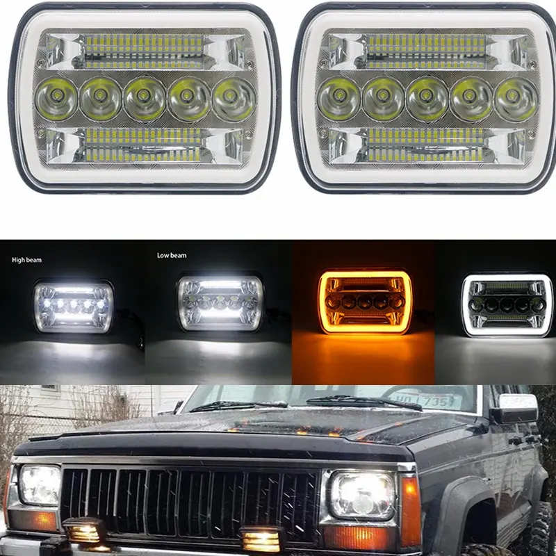 55 Вт Led 5x7 &quot7X6" дюймов Retangular Feixe Farol Com высокая/низкая DRL квадратная фара для Jeep